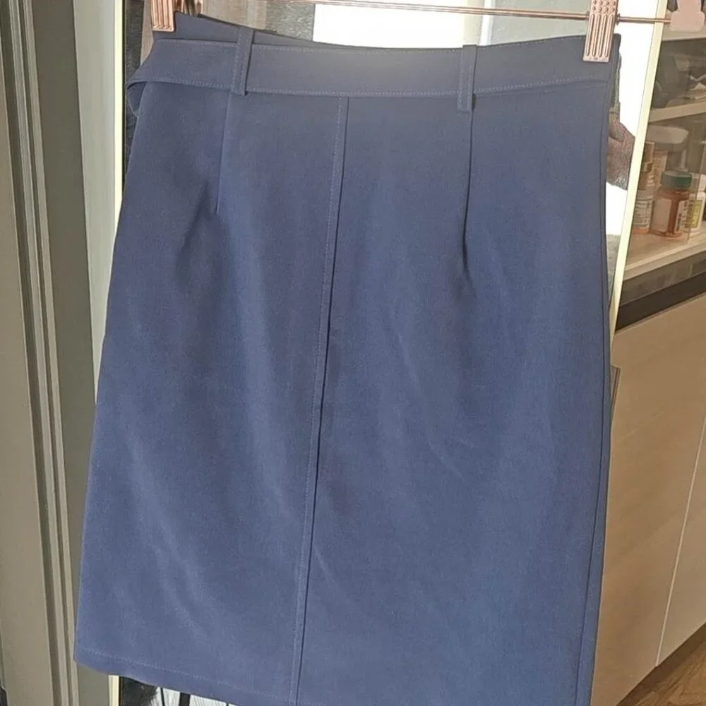Milkcocoa Blue High Waist Korean Elegant StyleBow Slit Midi Skirt Size S